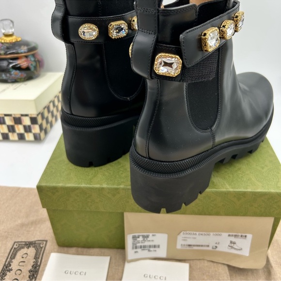 Women’s Gucci, black heel trip embellished Chelsea boots size 42 made in Italy - Picture 6 of 11